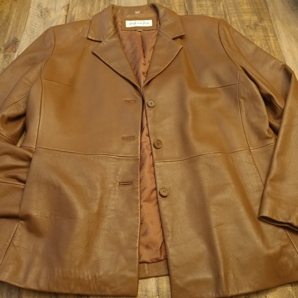 Jones New York Cognac Brown Leather Jacket - Picture 8 of 8